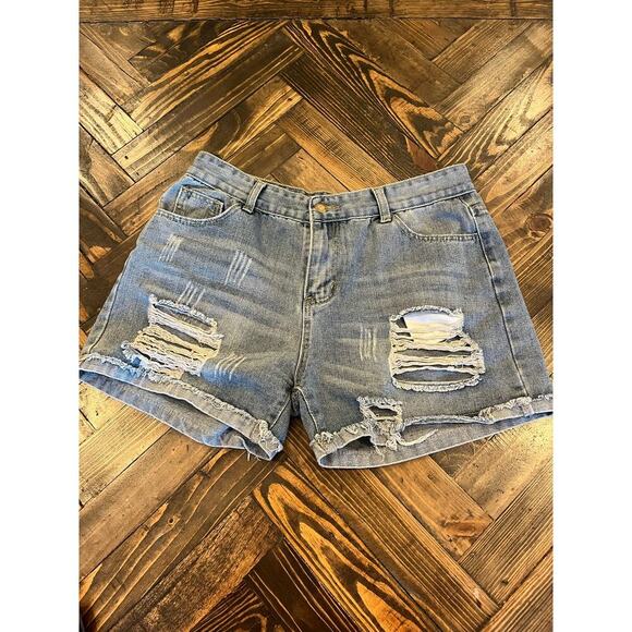 Blue Jean Cut Off Shorts Women 30 Distressed Fringe Summer Beach Resort Vacation - Picture 1 of 7